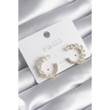 Çarşı Point Pirinç Gold Renk Zirkon Taşlı Kadın Küpe