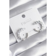 Clariss Pirinç Gümüş Renk Zirkon Taşlı Kadın Küpe