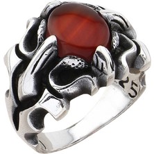 Taja Erkek Yüzük Gümüş 925 Gotik Tasarım Oval Taşlı