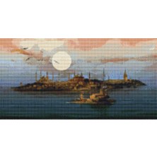 Movas Sanat İstanbul Geceleri Ve Kız Kulesi | Elmas Mozaik Tablo | Mozaik Puzzle | 50x26 | E2020580