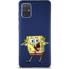 Printify Samsung Galaxy A71 Soft Premier Kapak Sünger Bob Tasarımlı Silikon Kılıf - Lacivert