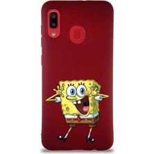 Printify Samsung Galaxy A20 Soft Premier Kapak Sünger Bob Tasarımlı Silikon Kılıf - Mürdüm