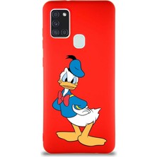 Printify Samsung Galaxy A21S Soft Premier Kapak Donald Duck-D Tasarımlı Silikon Kılıf - Kırmızı