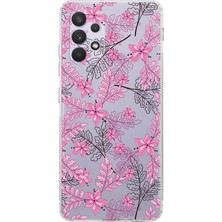 Printify Samsung Galaxy A73 Kamera Korumalı Kapak Floral Pembe Tasarımlı Şeffaf Kılıf