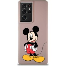 Printify Samsung Galaxy S21 Ultra Soft Premier Kapak Mickey Mouse-E Tasarımlı Silikon Kılıf - Pudra