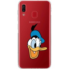 Printify Samsung Galaxy A20 Kamera Korumalı Kapak Donald Duck Tasarımlı Şeffaf Kılıf