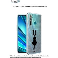 Printify Samsung Galaxy A34 Kamera Korumalı Kapak Çizgi Kedi (Beyaz) Tasarımlı Şeffaf Kılıf