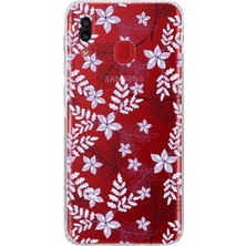 Printify Samsung Galaxy A30 Kamera Korumalı Kapak Floral Lila Tasarımlı Şeffaf Kılıf