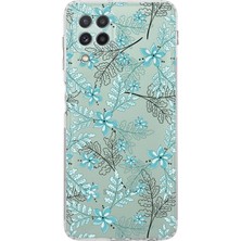 Printify Samsung Galaxy M22 Kamera Korumalı Kapak Floral Su Yeşili Tasarımlı Şeffaf Kılıf