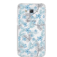 Printify Samsung Galaxy J7 Core Kamera Korumalı Kapak Floral Mavi Tasarımlı Şeffaf Kılıf
