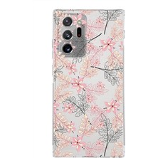 Printify Samsung Galaxy Note 20 Ultra Kamera Korumalı Kapak Floral Kırmızı Tasarımlı Şeffaf Kılıf