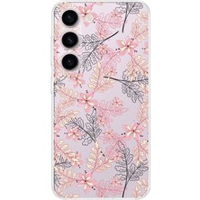 Printify Samsung Galaxy S23 Plus Kamera Korumalı Kapak Floral Kırmızı Tasarımlı Şeffaf Kılıf