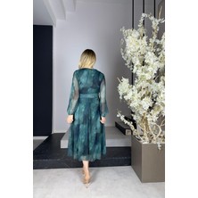 Ges Moda G0912 Kuşaklı Tül Elbise Desenli