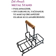 Tekno Trust Siyah 2 Bölmeli Çok Amaçlı Ahşap Kulplu Metal Stand Düzenleyici Organizer- Sıvı Sabunluk- Yağdanlık