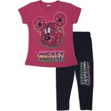 Bebelop Kız Çocuk Kareli Mickey Mouse Baskılı Alt Üst Eşofman Takımı