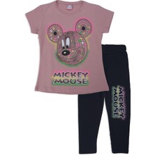 Bebelop Kız Çocuk Kareli Mickey Mouse Baskılı Alt Üst Eşofman Takımı