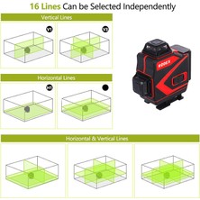 Rodex Çapraz Çizgi Lazeri 4 D Yeşil Lazer 16 Çizgili Yapı Inşaat Alan Ölçüm Ölçme Terazi Alet