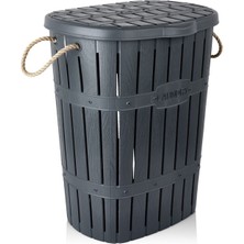 Tekno Trust Gri Plastik Bambu Halatlı Kirli Çamaşır Sepeti 60 Lt Antrasit 50-99 L 50 x 70 Plastik