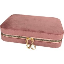 Tekno Trust Ahşap Fermuarlı Deri (Ahşap Kasalı )Büyük Boy Takı, Seyahat ve Mücevher Çantası,kutusu Rose Süet(14