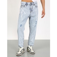 Viking'S Line Boyfriend Lazerli Şimşek Desenli Buz Denim Jean