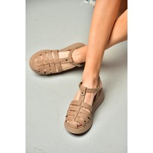 Fox Shoes P555050503 Vizon  Deri Kalın Tabanlı Sandalet