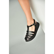 Fox Shoes P555050503 Siyah  Deri Kalın Tabanlı Sandalet