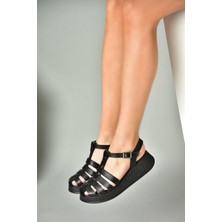 Fox Shoes P555050503 Siyah  Deri Kalın Tabanlı Sandalet