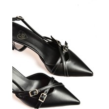 Fox Shoes S654071909 Siyah Kısa Topuklu Kadın Ayakkabı