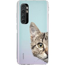 PrintiFy Xiaomi Mi Note 10 Lite Kamera Korumalı Kapak Catface Tasarımlı Şeffaf Kılıf