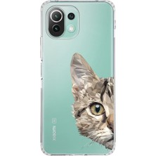 PrintiFy Xiaomi Mi 11 Lite Kamera Korumalı Kapak Catface Tasarımlı Şeffaf Kılıf