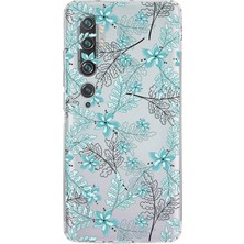 PrintiFy Xiaomi Poco X3 Kamera Korumalı Kapak Floral Su Yeşili Tasarımlı Şeffaf Kılıf