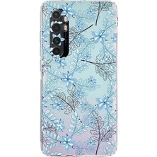 PrintiFy Xiaomi Mi Note 10 Lite Kamera Korumalı Kapak Floral Mavi Tasarımlı Şeffaf Kılıf