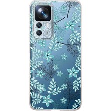 Xiaomi Mi 12T Kamera Korumalı Kapak Floral Su Yeşili Tasarımlı Şeffaf Kılıf