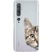 Xiaomi Mi Note 10 Pro Kamera Korumalı Kapak Catface Tasarımlı Şeffaf Kılıf