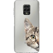 PrintiFy Xiaomi Redmi Note 9s Kamera Korumalı Kapak Catface Tasarımlı Şeffaf Kılıf