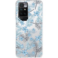 PrintiFy Redmi 10 2022 Uyumlu Kamera Korumalı Kapak Floral Mavi Tasarımlı Şeffaf Silikon Kılıf