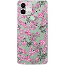 PrintiFy Redmi A2 Plus Kamera Korumalı Kapak Floral Pembe Tasarımlı Şeffaf Silikon