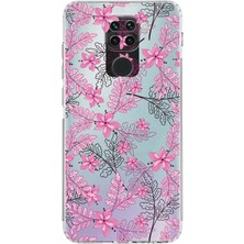 PrintiFy Xiaomi Redmi Note 9 Kamera Korumalı Kapak Floral Pembe Tasarımlı Şeffaf Kılıf
