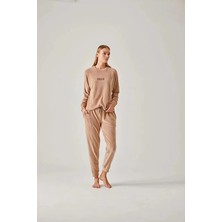 Pamuk & Pamuk Bej Baskılı Kadife Kadın Pijama Takımı - Xl Beden