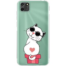 PrintiFy Huawei Y5 P Uyumlu Kamera Korumalı Kapak Coolcat Tasarımlı Şeffaf Kılıf