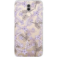PrintiFy Huawei Mate 10 Lite Kamera Korumalı Kapak Floral Lila Tasarımlı Şeffaf Kılıf