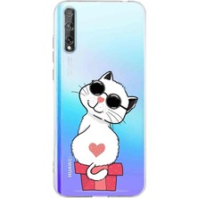 PrintiFy Huawei P Smart S Uyumlu Kamera Korumalı Kapak Coolcat Tasarımlı Şeffaf Kılıf