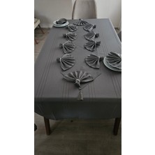 Zesa Home Colber Çizgi Detaylı Masa Örtüsü Füme 8 Kişilik 18 Parça - Masa 160X180...160X350