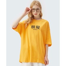 Amor Man Büyük Beden Japon Motto Limits Baskılı Kadın T-Shırt