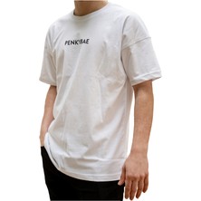 Penkybae Erkek Oversize Fit %100 Pamuk Kalın Dokulu Baskılı Beyaz T-Shirt