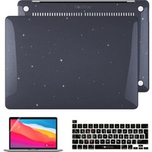 Novstrap Apple MacBook Pro M1 M2 13 Inç A2338 ile Uyumlu Simli Kılıf + Siyah Klavye Kılıfı + Film