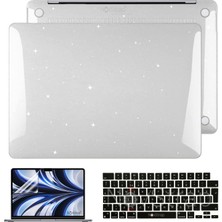 Novstrap Apple MacBook Air M2 13.6 Inç A2681 ile Uyumlu Simli Kılıf + Siyah Klavye Kılıfı + Film