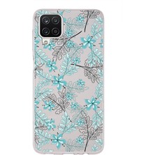 PrintiFy Samsung Galaxy A12 Uyumlu Kapak Floral Su Yeşili Tasarımlı Şeffaf Süper Silikon Kılıf