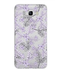 PrintiFy Samsung Galaxy J7 2016 Kapak Floral Lila Tasarımlı Şeffaf Süper Silikon Kılıf