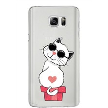 PrintiFy Samsung Galaxy Note 5 Kapak Cool Cat Tasarımlı Şeffaf Süper Silikon Kılıf